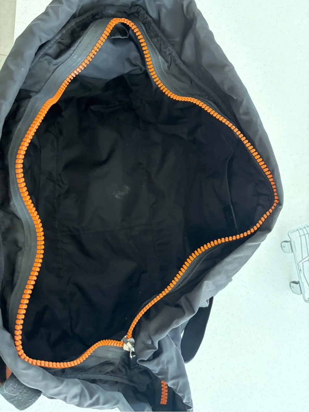 Gucci Black Canvas Duffel with Orange Trim and Striped Handles
